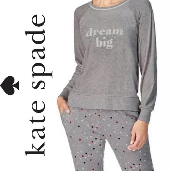KATE SPADE Dream Big Gray Pajama Top Pullover  Fleece Embroidered Size Medium - Picture 1 of 7